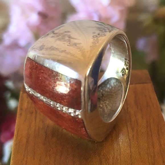 Vintage Silpada Sterling Silver Red Sponge Coral Ring - Picture 7 of 7